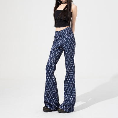 Commuter High-grade Women's Plaid Bell-bottom Pants by Glamytek