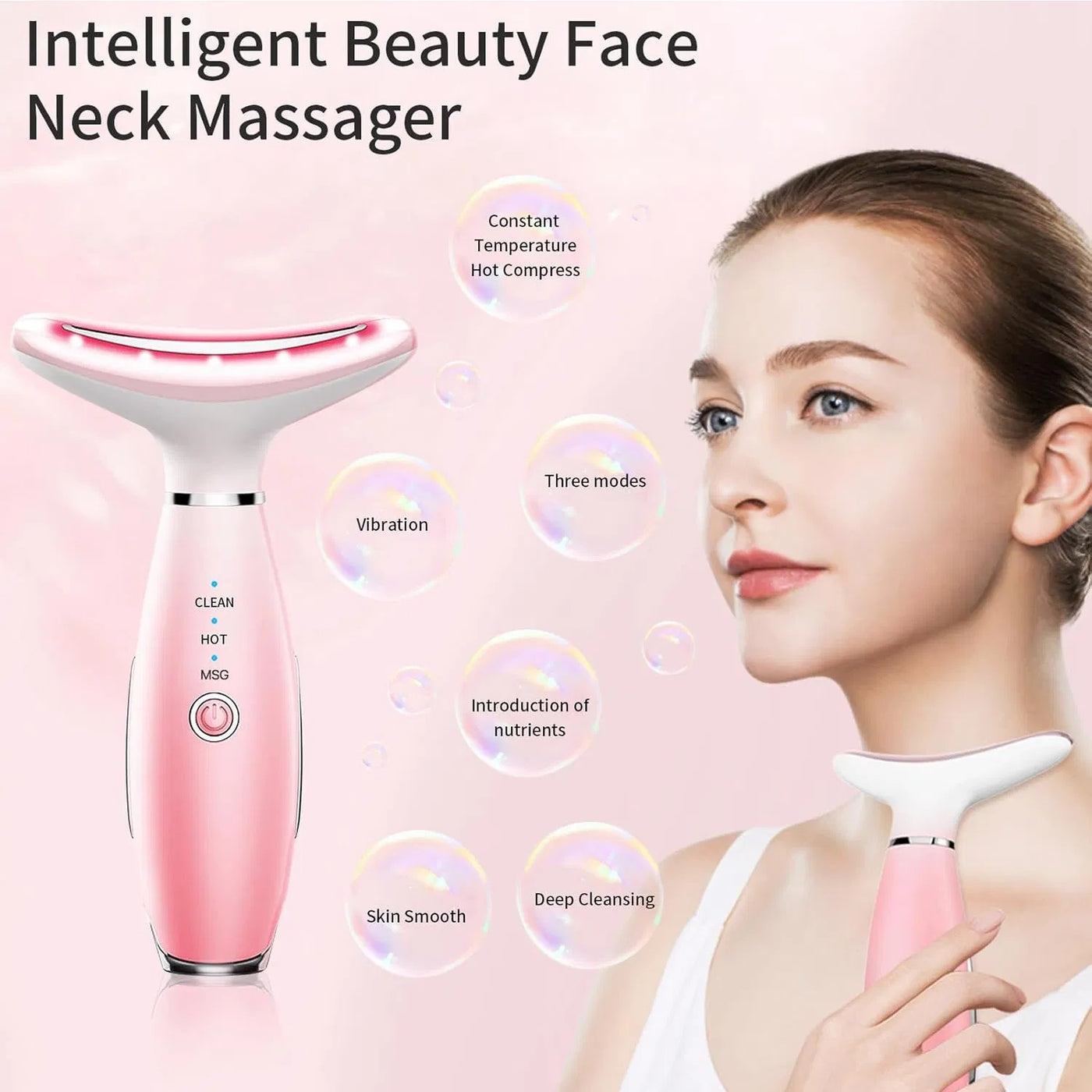 Neck Face Massager, Skin Care Face Massage Tool, 3-in-1 Facial Massager, Face Sculpting Tool With Thermals, Vibration by Glamytek