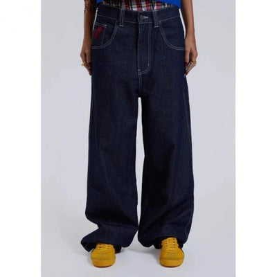 Printed offset direct-woven women's straight-leg denim pants by Glamytek