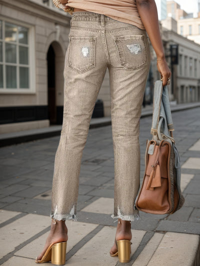 2025 New Women's Fashion Ripped Plus-sized Jeans, Straight And Slim 9-inch Jeans, Retro And Comfortable Jeans, Suitable For All Occasions, Plus-sized Women's Denim Clothing by Glamytek