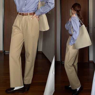 French Retro High Waist Korean Style Slimming Casual Pants by Glamytek