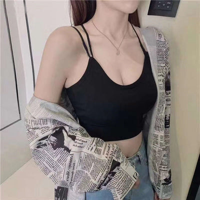 Big backless halter tank top female inner bra pads all-in-one beautiful back underwear by Glamytek