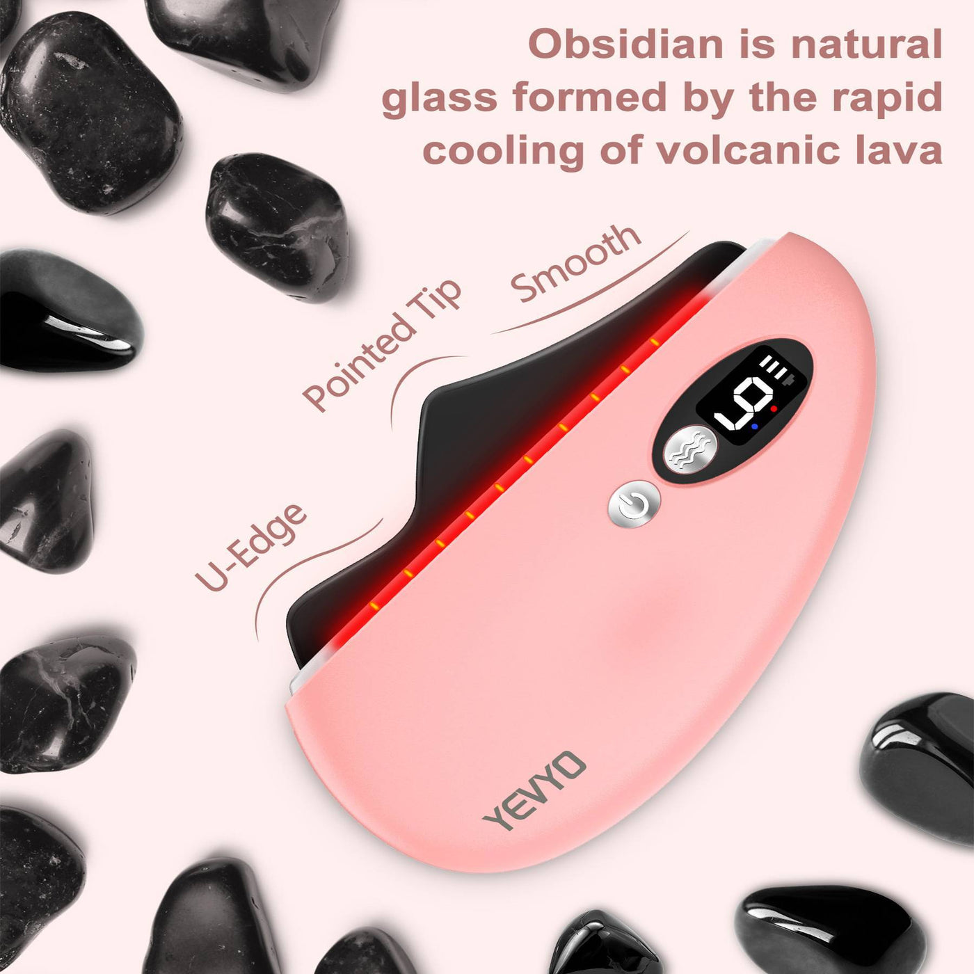 Gua Sha Facial Tool, Electric Black Obsidian Guasha Tool Massage Gua Sha Stone by Glamytek