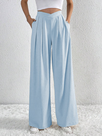Summer New Solid Color Pleated Casual Wide-leg Pants Loose Casual Women's Commuting Versatile Style Comfortable TrousersS by Glamytek