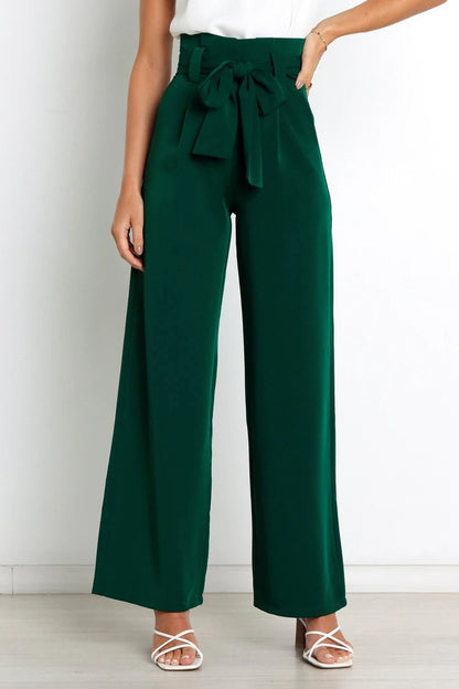 Wide-leg high-waisted lace-up dress pants woman