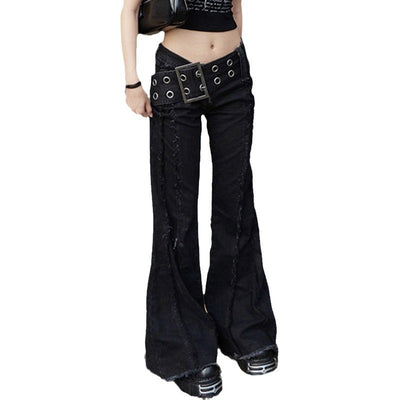 New Metal Wide Belt Frayed Low Waist Skinny Jeans For Women by Glamytek