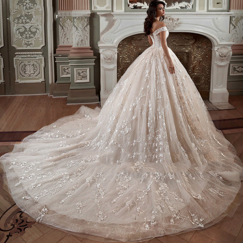 Off-shoulder French-style Bride Trailing Mori Style Simple Small Wedding Dress by Glamytek