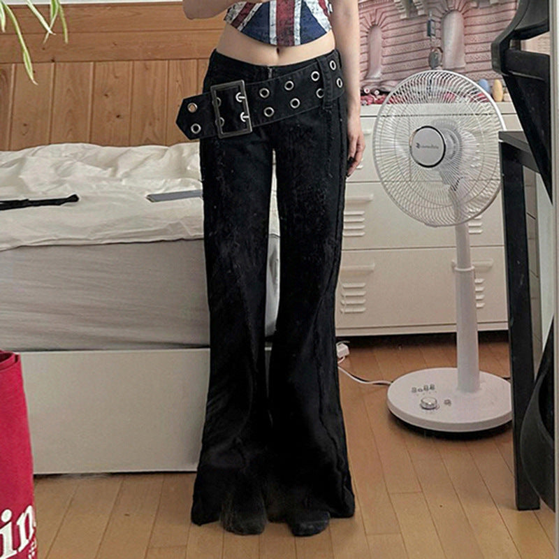 New Metal Wide Belt Frayed Low Waist Skinny Jeans For Women by Glamytek