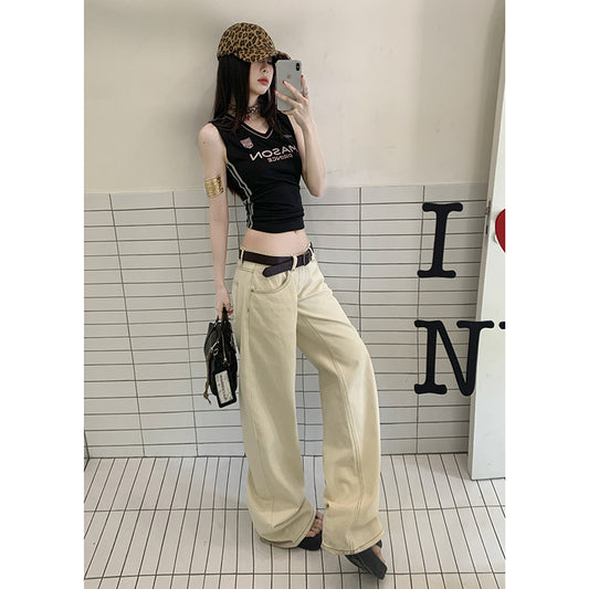 Retro hot girl style low-waisted wide-leg pants