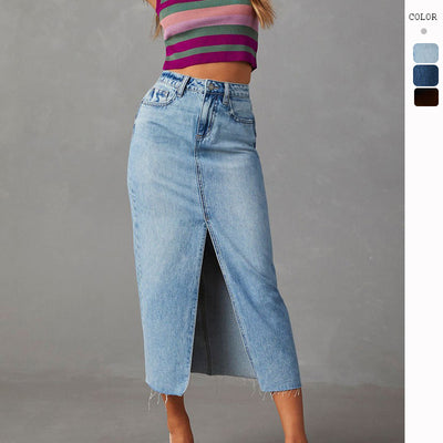 Stylish A-line Denim Skirt with Side Slit by Glamytek