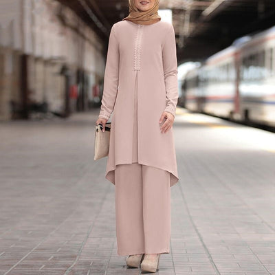 Lace long-sleeved top with wide-leg pants set by Glamytek