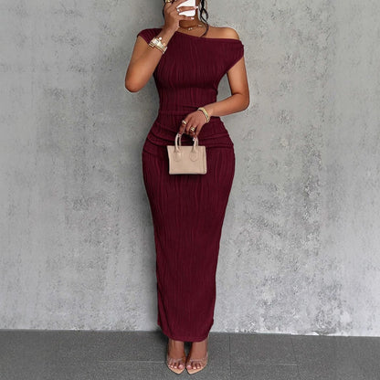 Cute Fashion Water Ripple Slant Shoulder dress