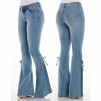 Ladies jeans mid-waisted denim trousers stretch jeans by Glamytek