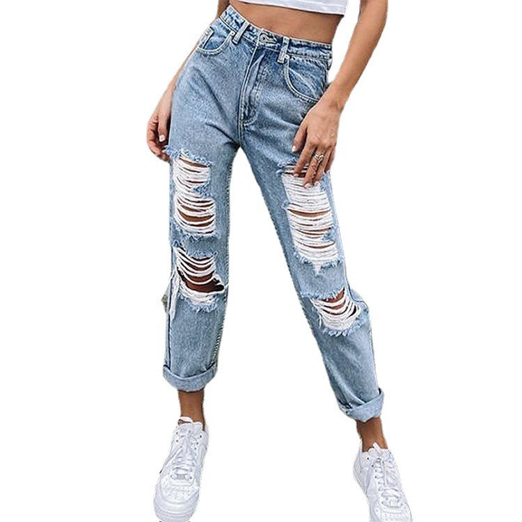 Women's Jeans Ripped Holes Show Thinness Jeans Women's Trousers Trousers by Glamytek