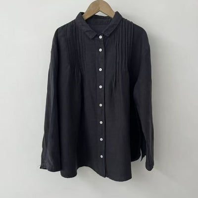 Women's Lapel Japanese Long Linen Sleeves Shirt by Glamytek