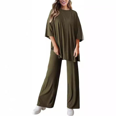 Casual short-sleeved top and wide-leg pants by Glamytek