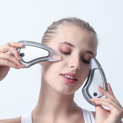Heated Vibrating Facial Massager Electric Gua Sha Board Red Blue Light Therapy Scraping Plate Color Beauty Face Lifting Slimming by Glamytek