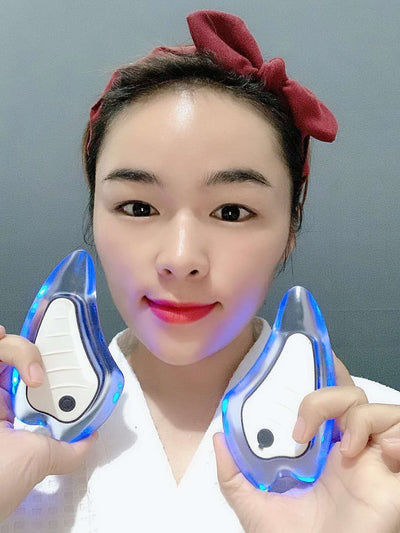 Heated Vibrating Facial Massager Electric Gua Sha Board Red Blue Light Therapy Scraping Plate Color Beauty Face Lifting Slimming by Glamytek