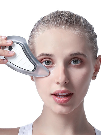 Heated Vibrating Facial Massager Electric Gua Sha Board Red Blue Light Therapy Scraping Plate Color Beauty Face Lifting Slimming by Glamytek