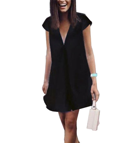 Women Summer Casual T-shirt Dress V Neck Party Dresses by Glamytek