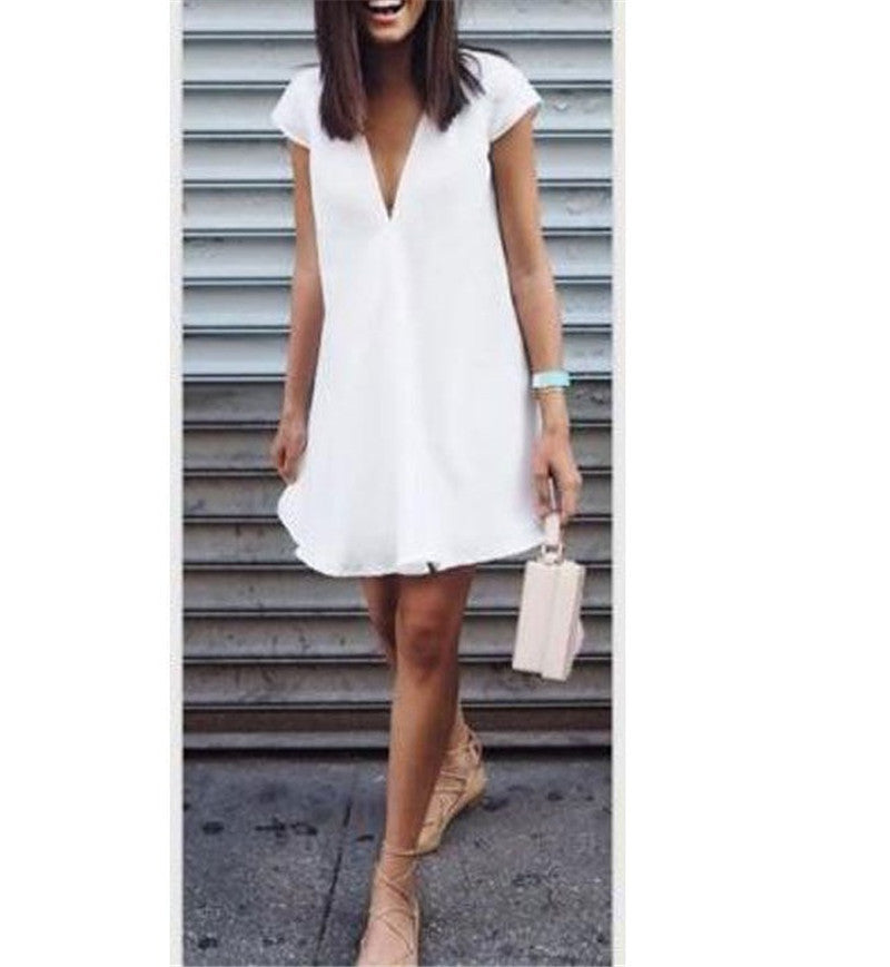 Women Summer Casual T-shirt Dress V Neck Party Dresses by Glamytek