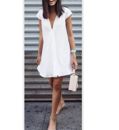 Women Summer Casual T-shirt Dress V Neck Party Dresses by Glamytek