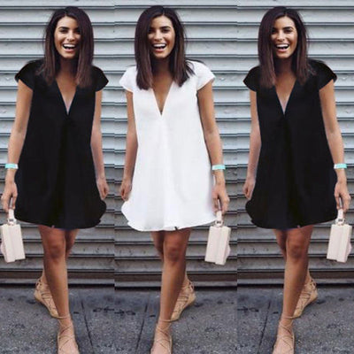 Women Summer Casual T-shirt Dress V Neck Party Dresses by Glamytek