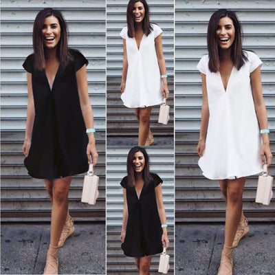 Women Summer Casual T-shirt Dress V Neck Party Dresses by Glamytek