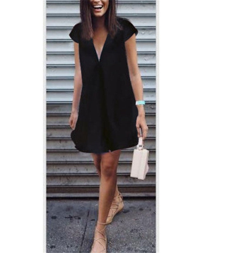 Women Summer Casual T-shirt Dress V Neck Party Dresses by Glamytek