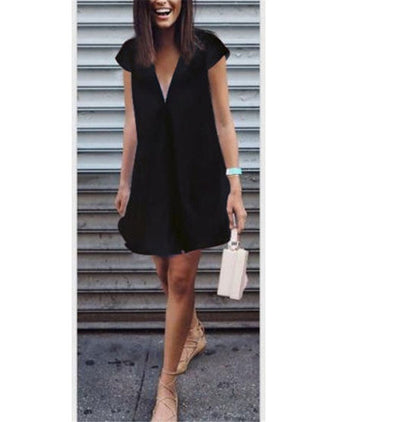 Women Summer Casual T-shirt Dress V Neck Party Dresses by Glamytek