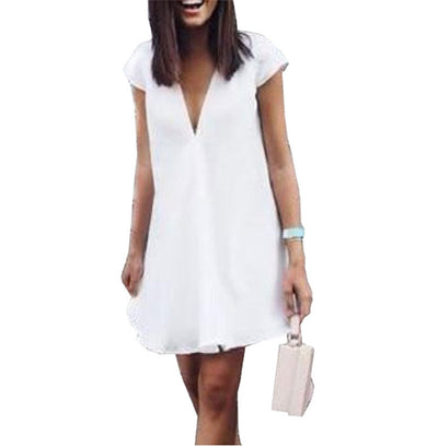 Women Summer Casual T-shirt Dress V Neck Party Dresses by Glamytek