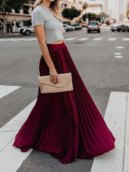 Women Fashion Casual Skirt Girls High Waist Long Skirts by Glamytek