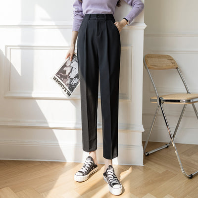 Nine Point Suit Pants Women"s Spring And Summer New High Waist Slim Loose Straight Pants Versatile Casual Harlan Pipe Pants by Glamytek