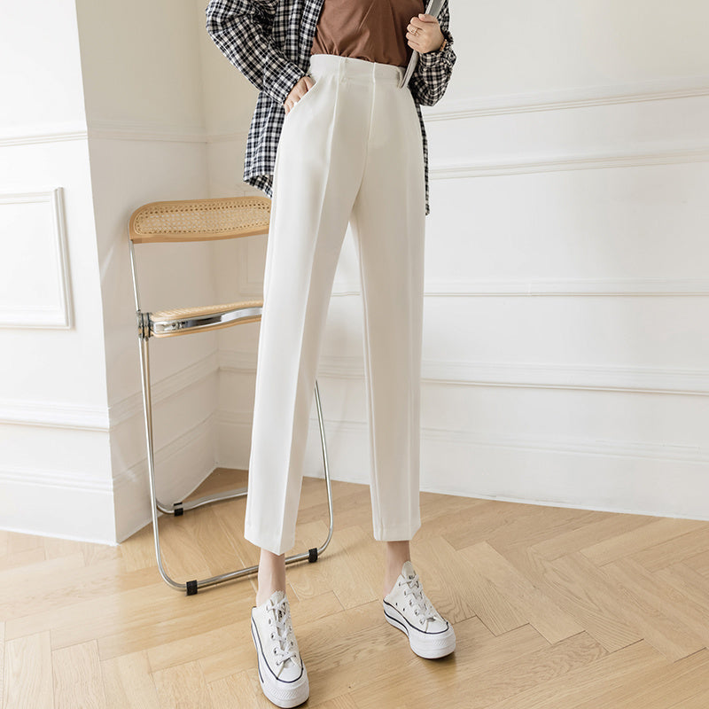Nine Point Suit Pants Women"s Spring And Summer New High Waist Slim Loose Straight Pants Versatile Casual Harlan Pipe Pants by Glamytek