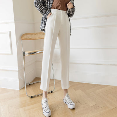 Nine Point Suit Pants Women"s Spring And Summer New High Waist Slim Loose Straight Pants Versatile Casual Harlan Pipe Pants by Glamytek