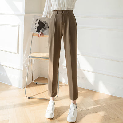 Nine Point Suit Pants Women"s Spring And Summer New High Waist Slim Loose Straight Pants Versatile Casual Harlan Pipe Pants by Glamytek