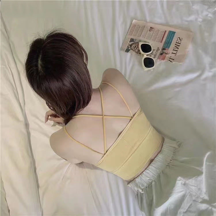 Big backless halter tank top female inner bra pads all-in-one beautiful back underwear by Glamytek