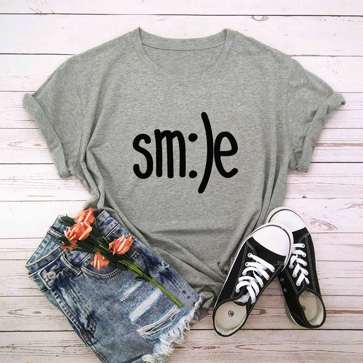 S-5XL Plus Size TShirt Women New Smile Letter Printed Shirt O Neck Short Sleeve Tees Summer Top 100%cotton Women's T-shirts by Glamytek