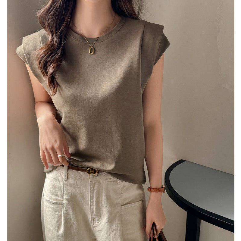 Round Neck Sleeveless Cotton T-shirt for Women by Glamytek