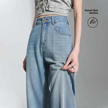Light blue skinny Tencel wide-leg jeans
