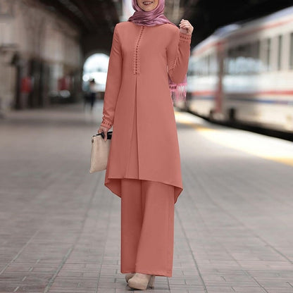 Lace long-sleeved top with wide-leg pants set