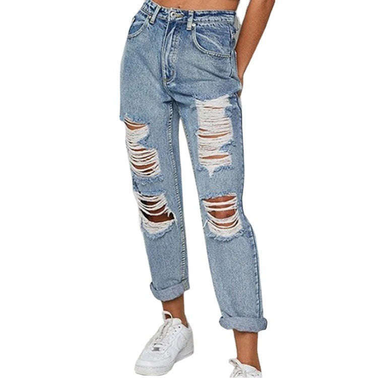 Women's Jeans Ripped Holes Show Thinness Jeans Women's Trousers Trousers by Glamytek