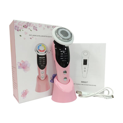 7-in-1 Facial Massager EMS Micro-current Color Light Vibration LED Beauty Purifying Introducer Skin Care Beauty Device by Glamytek