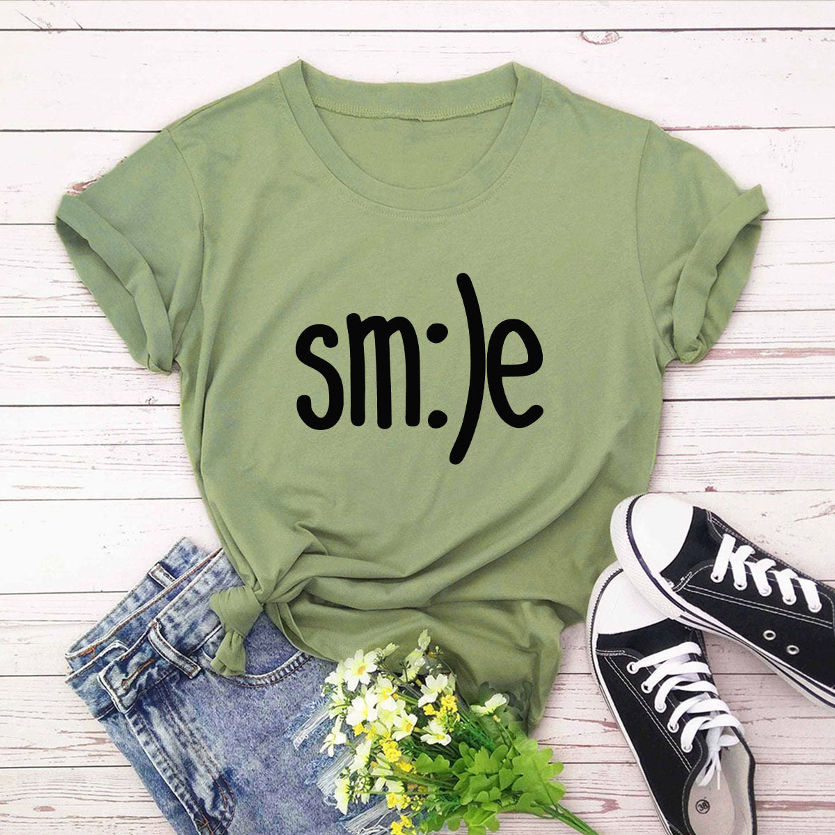 S-5XL Plus Size TShirt Women New Smile Letter Printed Shirt O Neck Short Sleeve Tees Summer Top 100%cotton Women's T-shirts by Glamytek