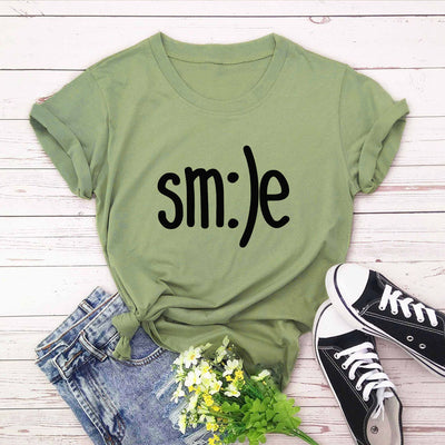 S-5XL Plus Size TShirt Women New Smile Letter Printed Shirt O Neck Short Sleeve Tees Summer Top 100%cotton Women's T-shirts by Glamytek