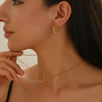 Lxalry Golden Jewelry Set - Crescent Pendant Necklace & Earrings, Minimalist Metal Accessories, Elegant Everyday Jewelry, Perfect For Black Outfits, Dainty Clavicle Chain by Glamytek
