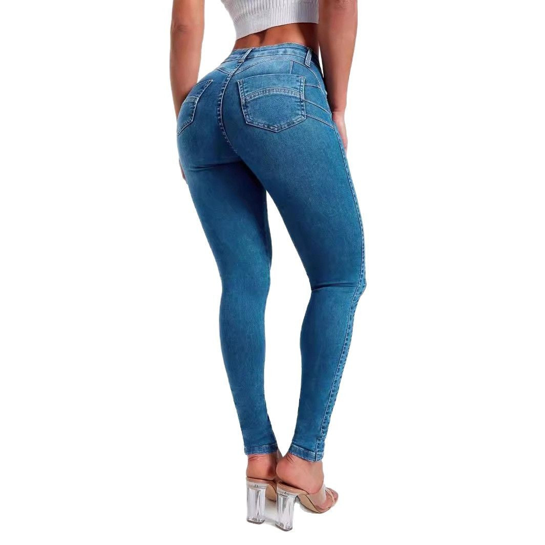 Hip Skinny Pants Stretch High Waist Jeans For Women by Glamytek