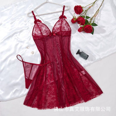 Sexy Deep V Backless Mesh Nightgown by Glamytek