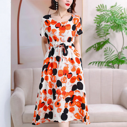 Cotton and silk dress for middle-aged summer