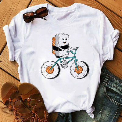 Summer Women Cute Sushi Hug Short Sleeve T-shirts by Glamytek